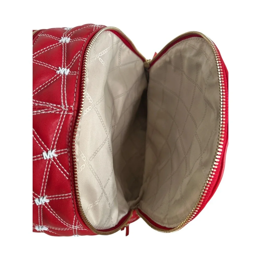 Michael Kors Rhea Medium Zip Quilted Leather Backpack – Bright Red